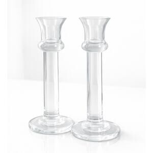 Krosno Crate Barrel Clear Crystal Candlestick Candle Holder Set Polish Modern